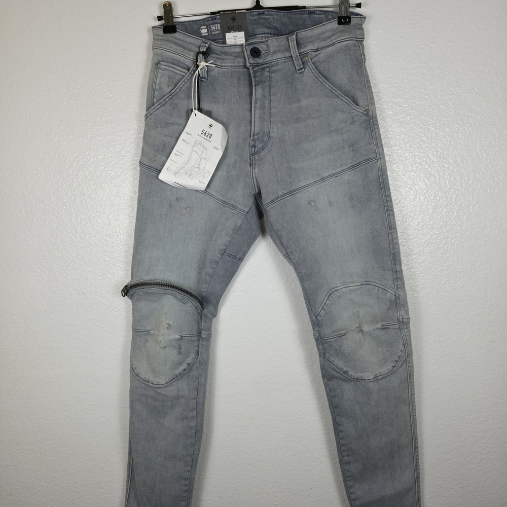 G-Star Raw 5620 3D Zip Knee Skinny Jeans‎ Vintage Oreon Grey Destroyed Sz 29/32